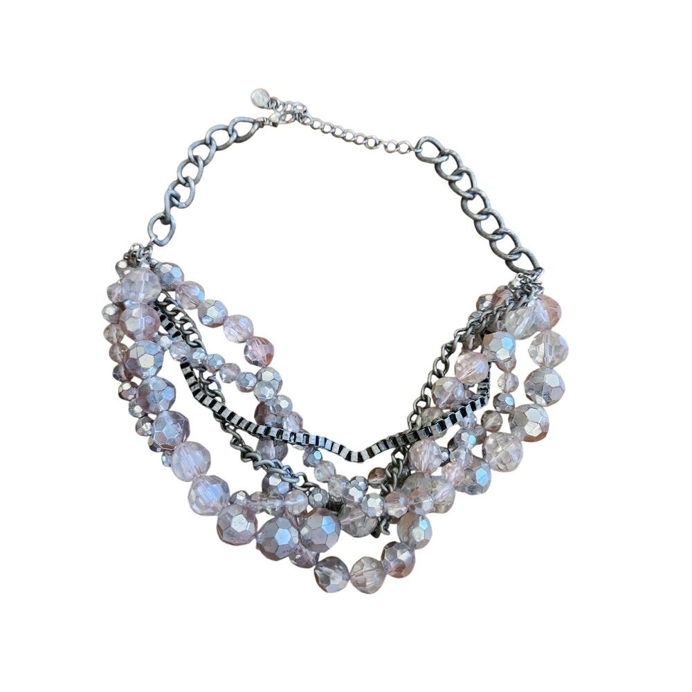 Multi Strand Necklace Silver Tone Chain Faceted Acrylic Beads Vera Wang